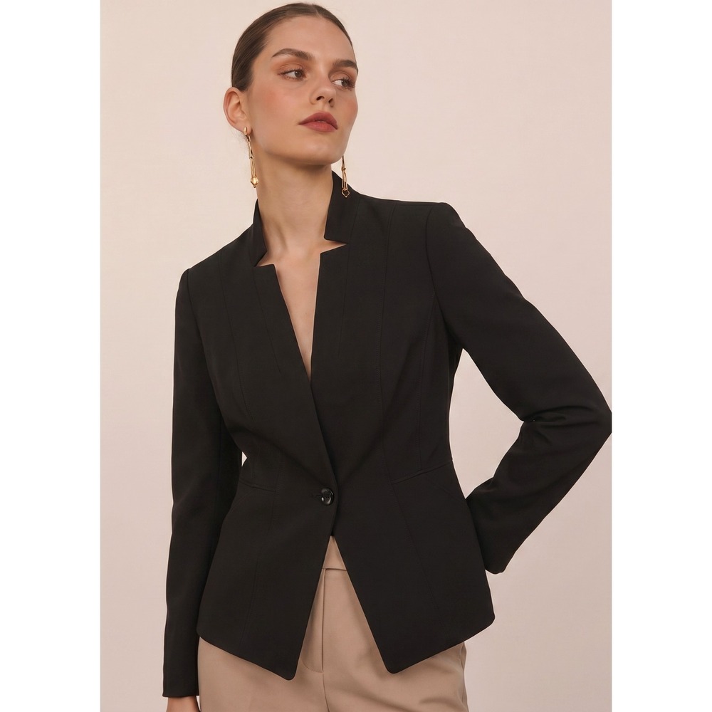 NWT White House Black Market Women's Essential Black One‑Button Blazer Jacket 2